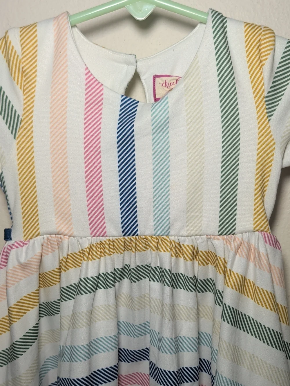 Cheeky Plum Rainbow Stripe Dress Ruffle Hem Velvet Tie Back Girls Size 12-18M